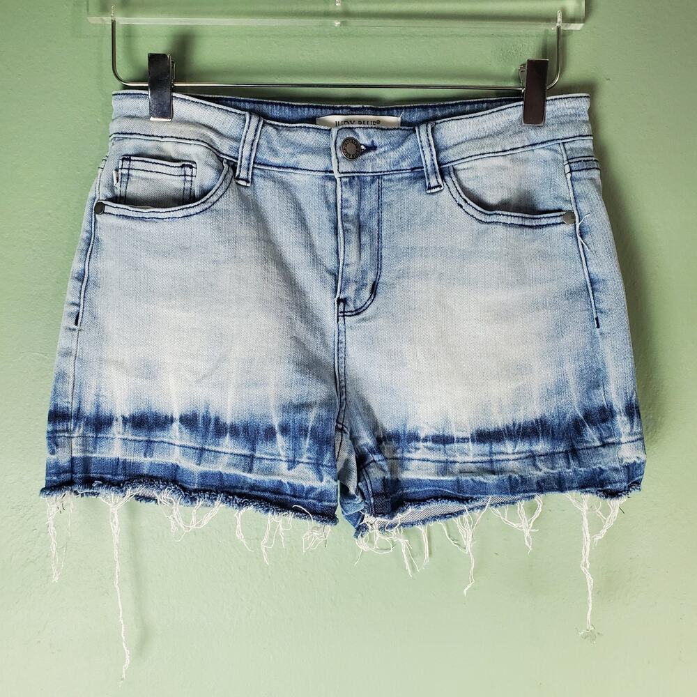 Judy Blue Womens Tie Dye Light Wash Released Hem Denim Shorts Size Medium
